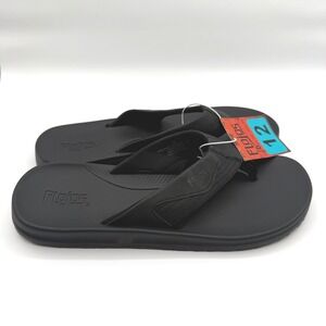 Flojos Flip Flop Sandals Men 12 Black Cushioned  Beach Thong Faux Leather NEW